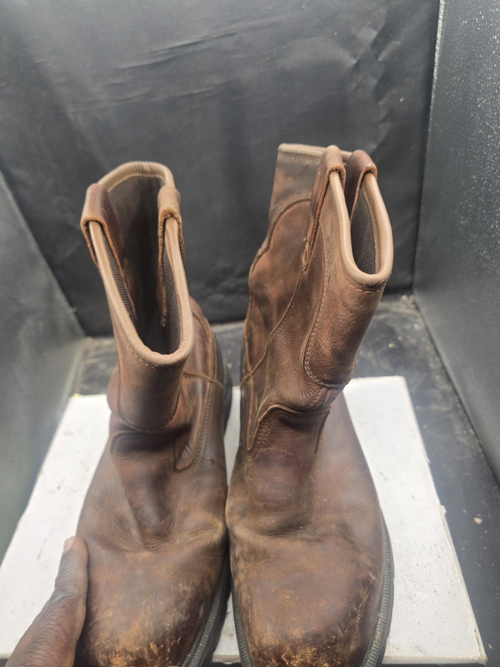Men's Brown Leather Pull-On Work Boots